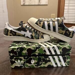Adidas x Bape Superstar 80's Camo Green Sneakers Size 5 With Box 🗃️